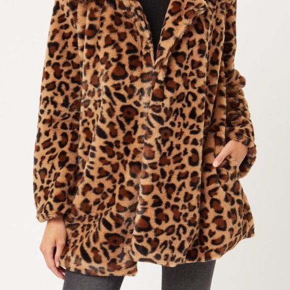 *ONLY 1 LEFT* Open Front Leopard Print Faux Fur Teddy Coat - Picture 6 of 10